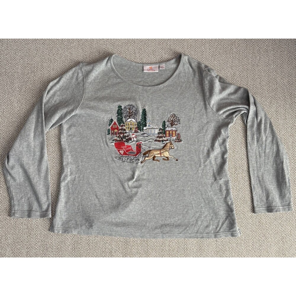 Womens Quacker Factory Winter Scene Embellished Size Large‎ Christmas Top